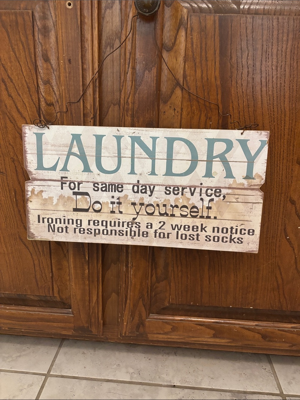 Laundry Wall Sign - Distressed White with Teal Lettering